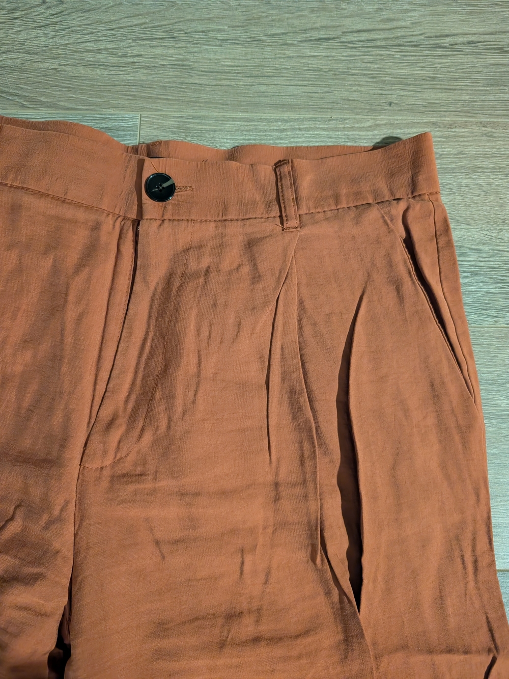 Rust Wide‑Leg Pants – Linen Blend – High Waist – Size L